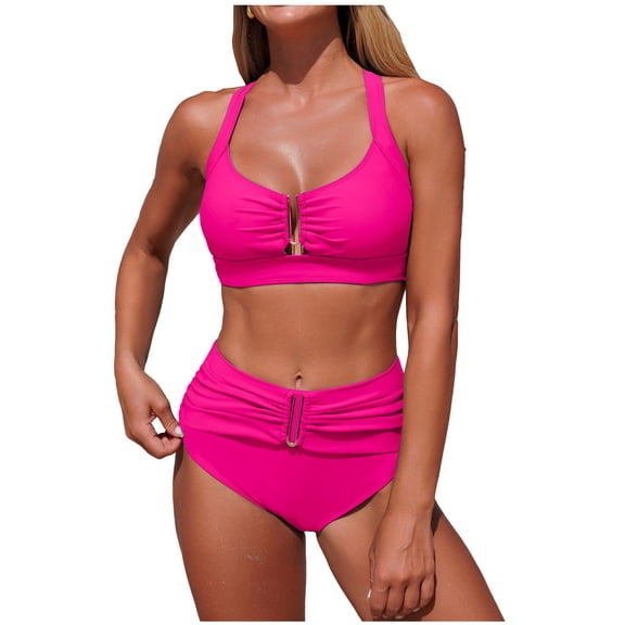 Women's Ruched Bikini Sets, Push up Padded Bras, High Waisted Bottoms Two Piece Swimsuits