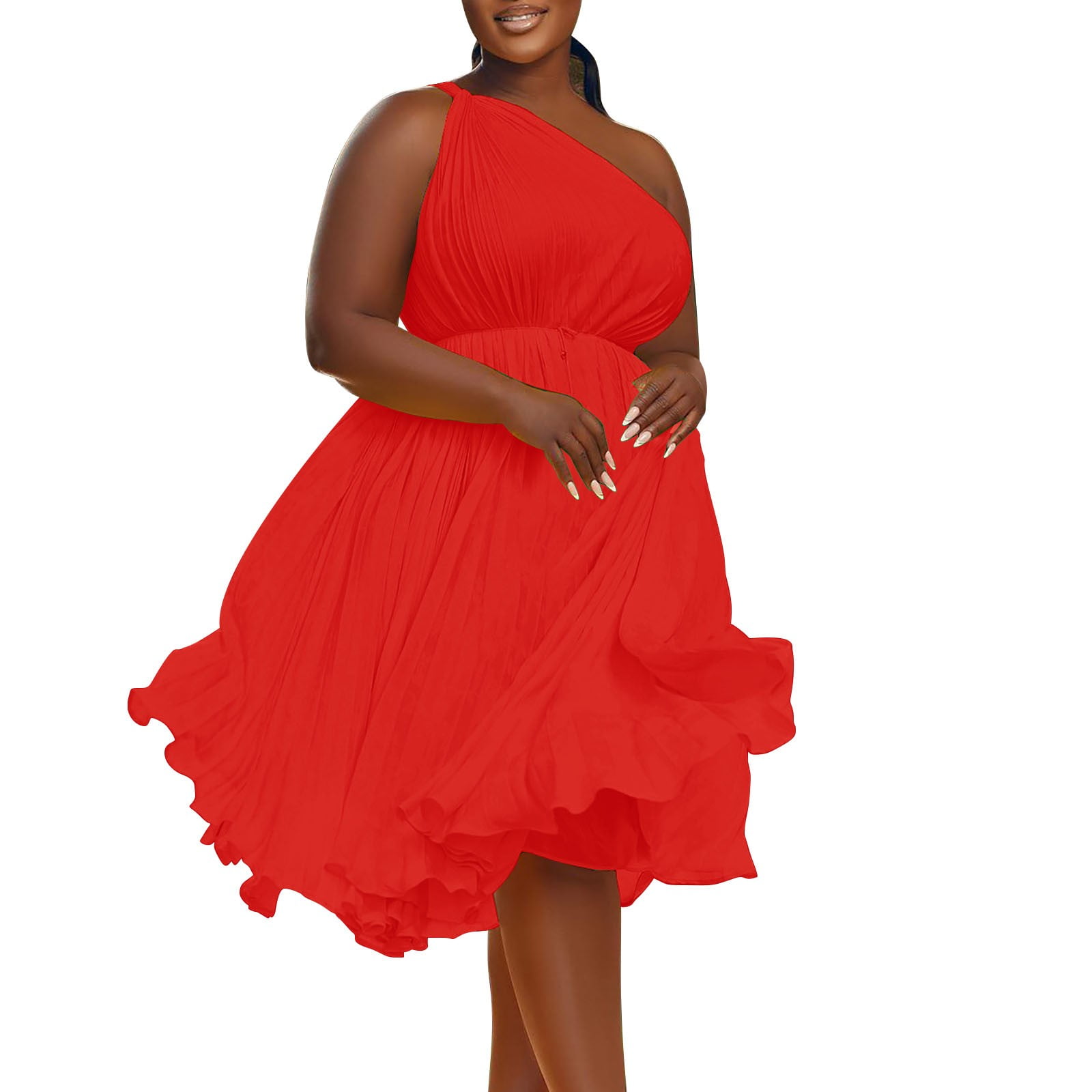 Women's Ruched Bodycon Dress 2024 Summer One Shoulder Sleeveless Party ... image.