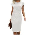 thumbnail image 1 of Women's Ruched Bodycon Dress Casual Short Sleeve Crew Neck Elegant Club Evening Party Cocktail Maxi Dresses, 1 of 2