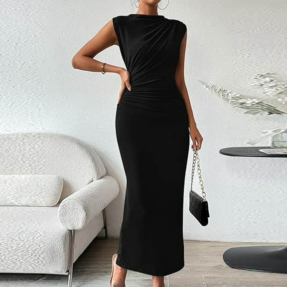 Women's Ruched Bodycon Dress Summer Casual Sleeveless Back Slit Elegant Club Evening Party Maxi Dresses plus Size Petite Long Dresses for Women Evening Formal Dresses for Wedding Guest plus Size Pearl