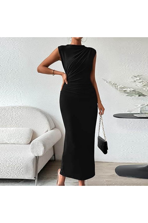 Women's Ruched Bodycon Dress Summer Casual Sleeveless Back Slit Elegant Club Evening Party Maxi Dresses plus Size Petite Long Dresses for Women Evening Formal Dresses for Wedding Guest plus Size Pearl