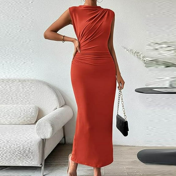 Women's Ruched Bodycon Dress Summer Casual Sleeveless Back Slit Elegant Club Evening Party Maxi Dresses plus Size Petite Long Dresses for Women Evening Formal Dresses for Wedding Guest plus Size Pearl