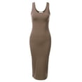 thumbnail image 1 of Women's Ruched Bodycon Sundress Scoop Neckline Midi Fitted Casual Dress BROWN L, 1 of 4