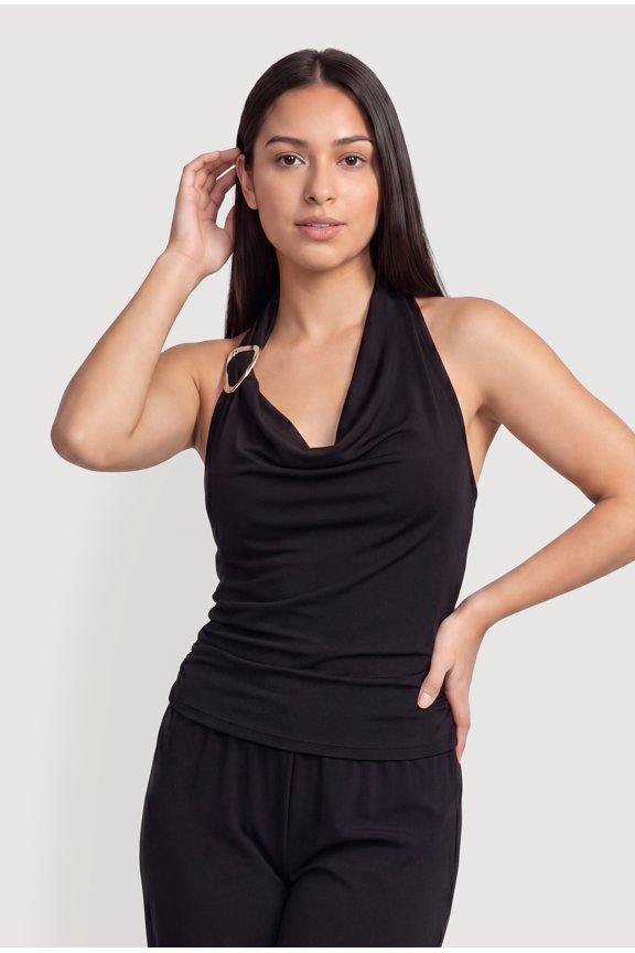Women's Ruched Cowl Neck Halter Top
