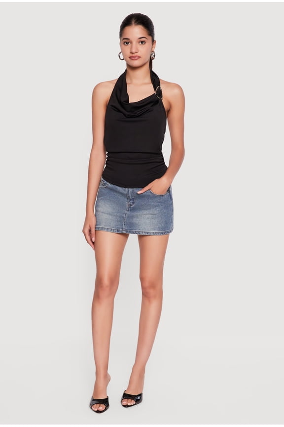 Women's Ruched Cowl Neck Halter Top