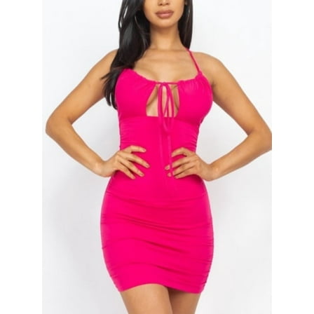 Women's Ruched Crossback Mini Dress-Fuchsia