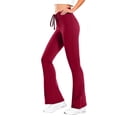 thumbnail image 1 of Women's Ruched Drawstring Flare Yoga Pants Soft Stretchy Loungewear Fitting Workout Leggings Daily Wear Red XL, 1 of 7