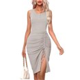 thumbnail image 1 of Women's Ruched Drawstring Slit Tank Dress 100% Polyester Fabric with Moderate Stretch Ideal for Day or Night Everyday, 1 of 17