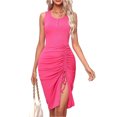 thumbnail image 1 of Women's Ruched Drawstring Slit Tank Dress 100% Polyester Fabric with Moderate Stretch Ideal for Day or Night Everyday, 1 of 17