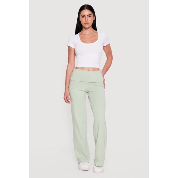 Women's Ruched Fold Over High Waisted Wide Leg Pull On Pants
