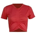 thumbnail image 1 of Women’s Ruched Fornt Short Sleeve Shirts Basic Slim Fitted Crop Tops Stretchy Athletic Tee Shirt Y2K Streetwear, 1 of 4