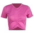 thumbnail image 1 of Women’s Ruched Fornt Short Sleeve Shirts Basic Slim Fitted Crop Tops Stretchy Athletic Tee Shirt Y2K Streetwear, 1 of 5