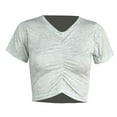 thumbnail image 1 of Women’s Ruched Fornt Short Sleeve Shirts Basic Slim Fitted Crop Tops Stretchy Athletic Tee Shirt Y2K Streetwear, 1 of 6