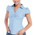 thumbnail image 1 of Women's Ruched Front Shirt, Button Down Short Sleeve Slim Fit Collared Blouse, Gathered Detail Casual Summer Top, 1 of 9