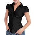 thumbnail image 1 of Women's Ruched Front Shirt, Button Down Short Sleeve Slim Fit Collared Blouse, Gathered Detail Casual Summer Top, 1 of 9