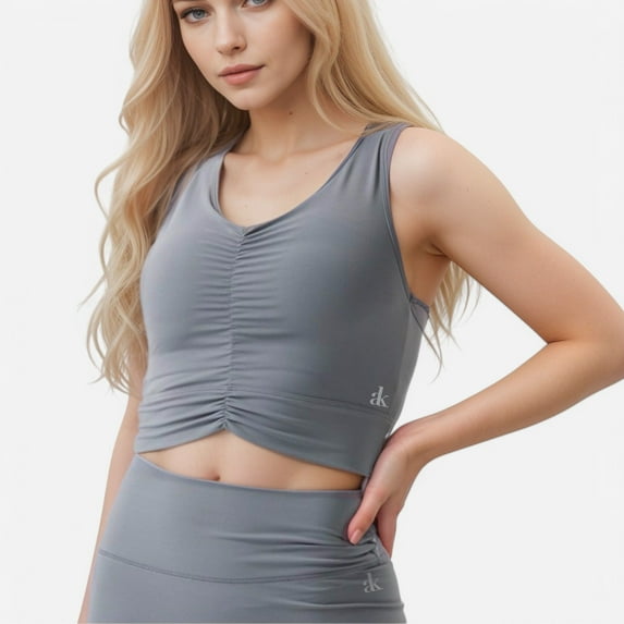 Women's Ruched Front Sports Tank with Stretchy Shoulder Straps - X Large, Gray