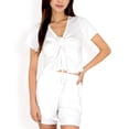 thumbnail image 1 of Women's Ruched Front Top and Drawstring Shorts Lounge Set - Small, White, 1 of 7