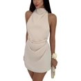 thumbnail image 1 of Women's Ruched Halter Sleeveless Mini Dress Tie Backless Bodycon Evening Party Cocktail Dresses Color S, 1 of 10