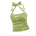 thumbnail image 1 of Women's Ruched Halter Tank Tops Y2K Crop Tube Tops Tie Back Sleeveless Slim Fit Cami Teen Girls Textured Square Neck Shirts, 1 of 6
