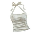 thumbnail image 1 of Women's Ruched Halterneck Y2K Crop Tops Tie Back Sleeveless Slim Fit Cami Top Teen Girls Textured Square Neck Shirts, 1 of 6