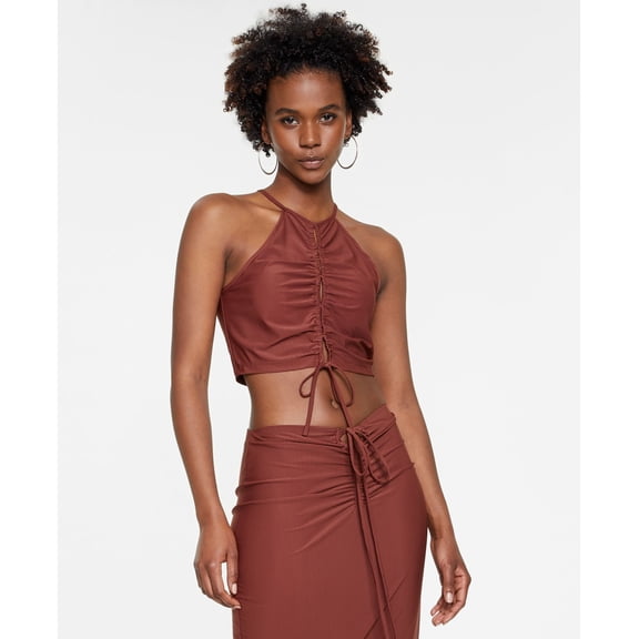 Women's Ruched Keyhole Halter Top Mesquite S