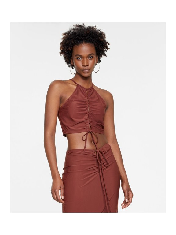 Women's Ruched Keyhole Halter Top Mesquite S