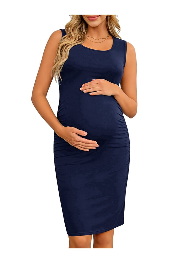 Women's Ruched Maternity Dress Clothes Sleeveless Bodycon Dress