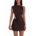 thumbnail image 1 of Women's Ruched Mini Dress Sleeveless Going Out Formal Party Bodycon Sun Dresses Brown XXL, 1 of 6