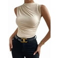 thumbnail image 1 of Women's Ruched Mock Neck Tank Top Slim Fit Work Casual Sleeveless Blouse L, 1 of 10