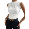 thumbnail image 1 of Women's Ruched Mock Neck Tank Top Slim Fit Work Casual Sleeveless Blouse White L, 1 of 10