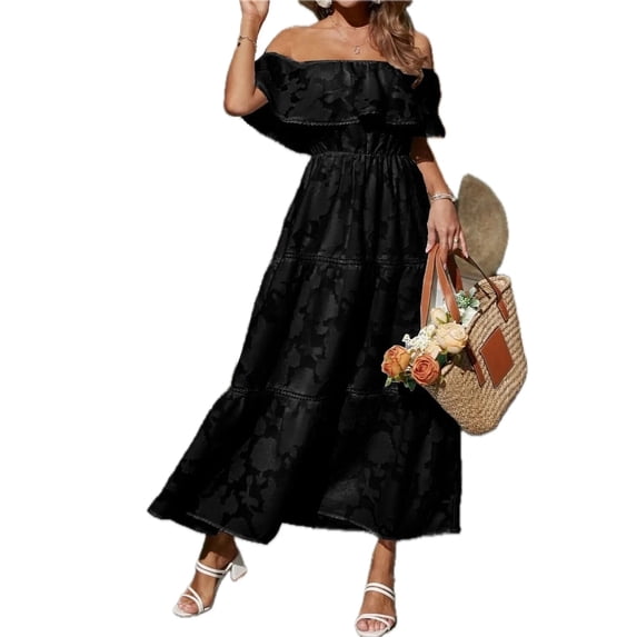 Women's Ruched Off Shoulder Short Sleeve Midi Dress Polyester 100% with Partially Lined Body Comfortable Evening Wear