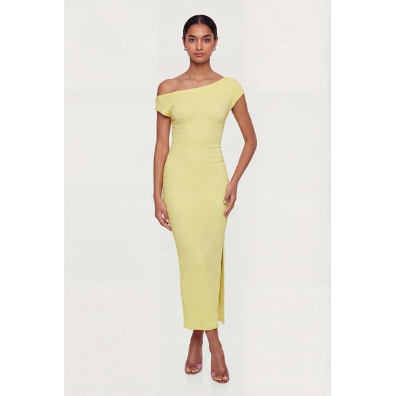 Women's Ruched One Shoulder Textured Knit Midi Dress