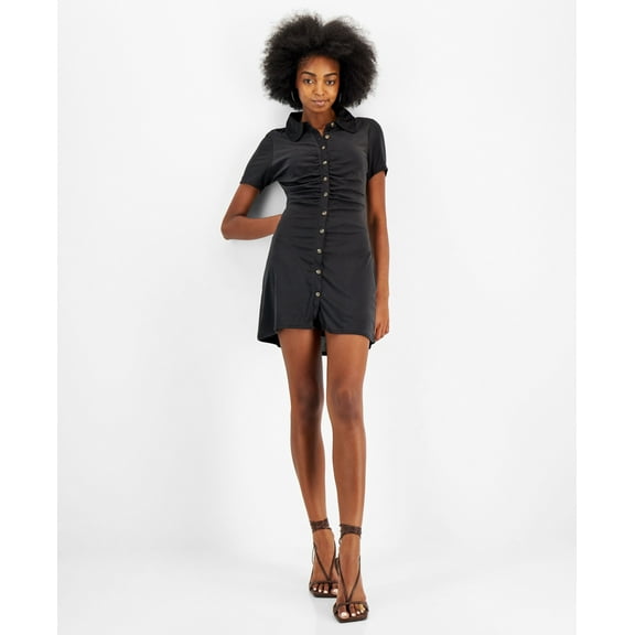 Women's Ruched Polo Dress Black S