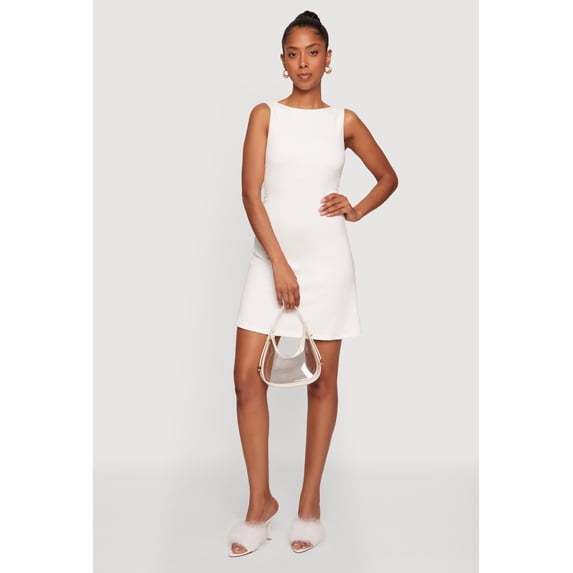 Women's Ruched Side Boat Neck Mini Dress