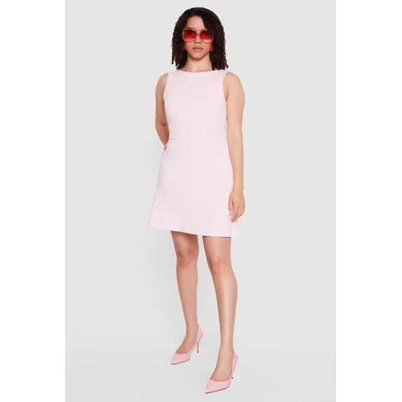 Women's Ruched Side Boat Neck Mini Dress