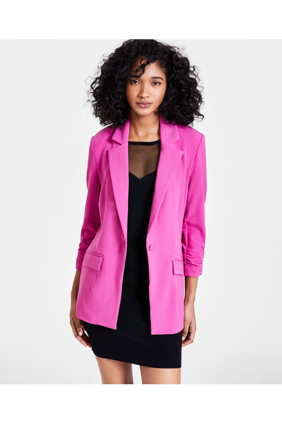 Women's Ruched-Sleeve Blazer Pink Orchid XS