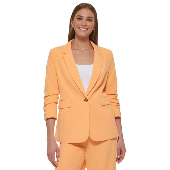 Women's Ruched-Sleeve One-Button Blazer Melon 12