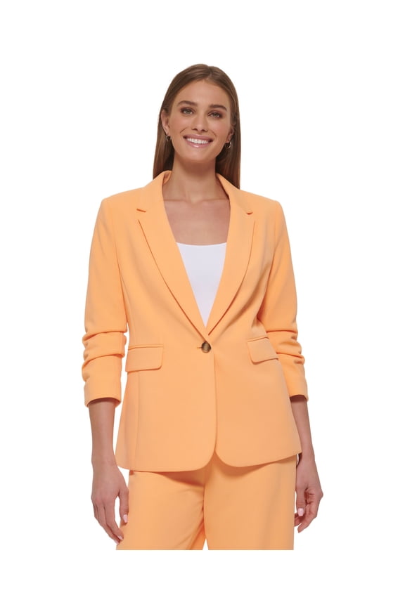 Women's Ruched-Sleeve One-Button Blazer Melon 12