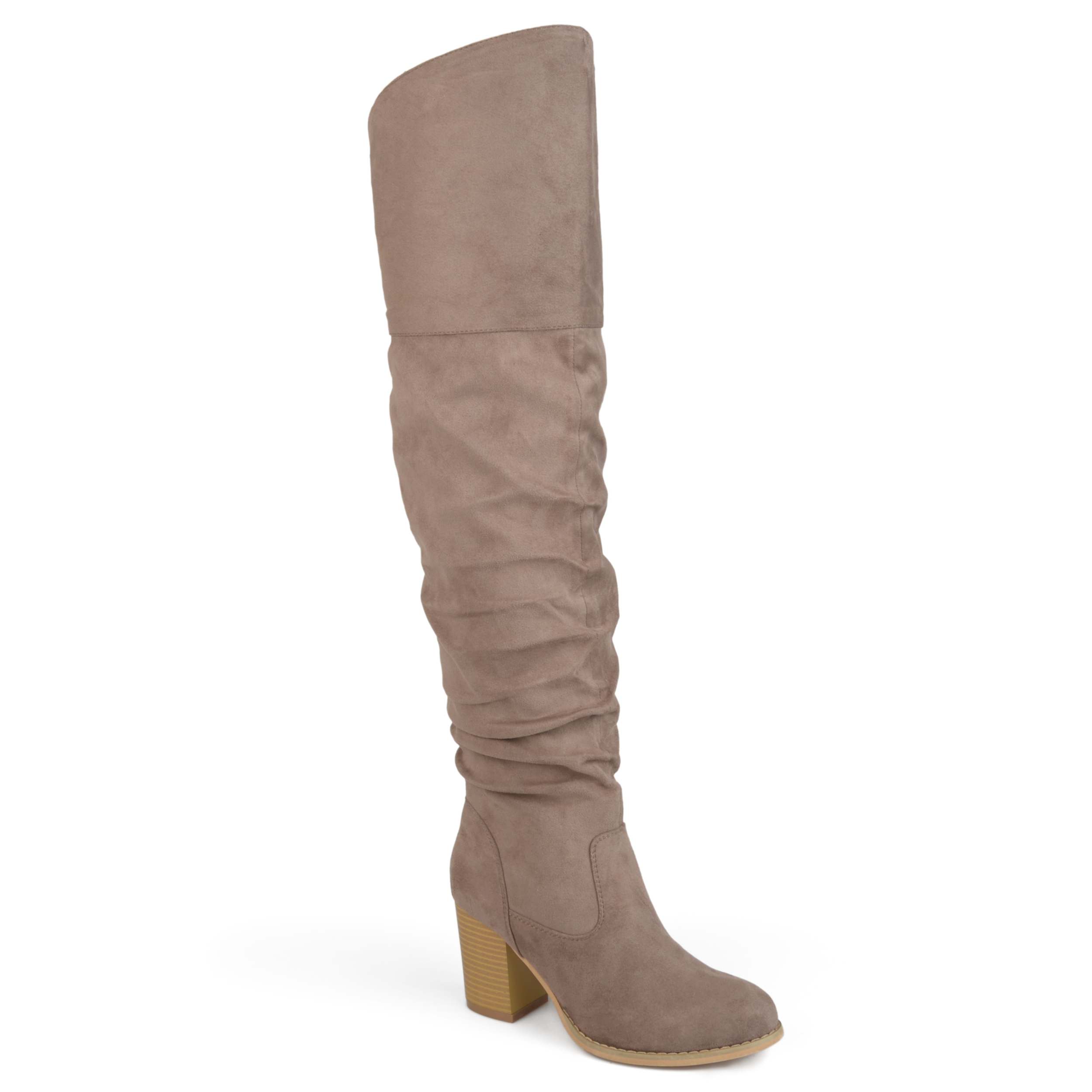 Women's Ruched Stacked Heel Faux Suede Over-the-knee Boots