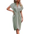 thumbnail image 1 of Women's Ruched Surplice Short Sleeve Dress 95% polyester 5% spandex for flattering fit and comfortable wear everyday, 1 of 12