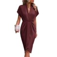 thumbnail image 1 of Women's Ruched Surplice Short Sleeve Dress 95% polyester 5% spandex for flattering fit and comfortable wear everyday, 1 of 12