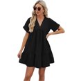 thumbnail image 1 of Women's Ruched Tiered V Neck Short Sleeve Mini Dress for Summer Party Look Silhouette Flattering Fit 100% Polyester, 1 of 11