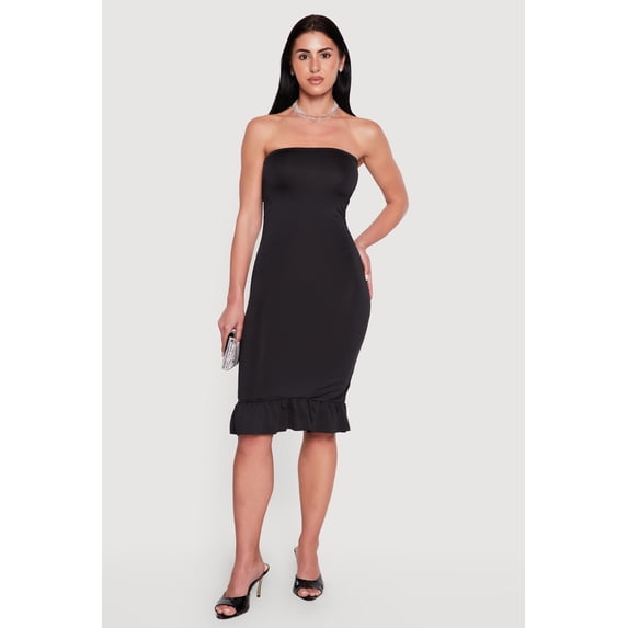 Women's Ruched Tube Dress with Ruffle Hem