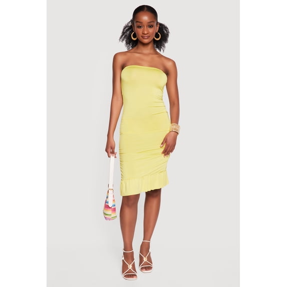 Women's Ruched Tube Dress with Ruffle Hem