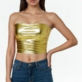 thumbnail image 1 of Women's Ruched Tube Tops Strapless Sleeveless Crop Top Metallic Shiny Tube Tops (Gold L), 1 of 3