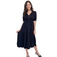 thumbnail image 1 of Women's Ruched V Neck Midi Dress with Half Sleeves and Ruffled Buttoned Details in Viscose 100% for Everyday Wear, 1 of 13