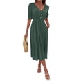 thumbnail image 1 of Women's Ruched V Neck Midi Dress with Half Sleeves and Ruffled Buttoned Details in Viscose 100% for Everyday Wear, 1 of 13