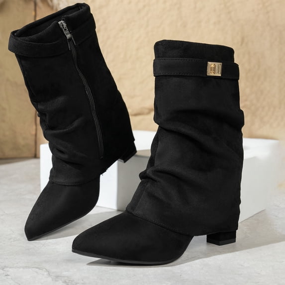 Women's Ruched Wedge Ankle Boots, Faux Suede Pointed Toe High Wedge ...