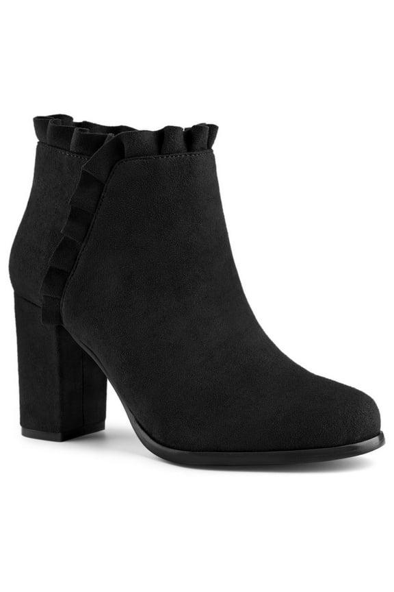 Valentine's Women's Ankle Boots Pointed Toe Zip-Up Block Heel Black 8