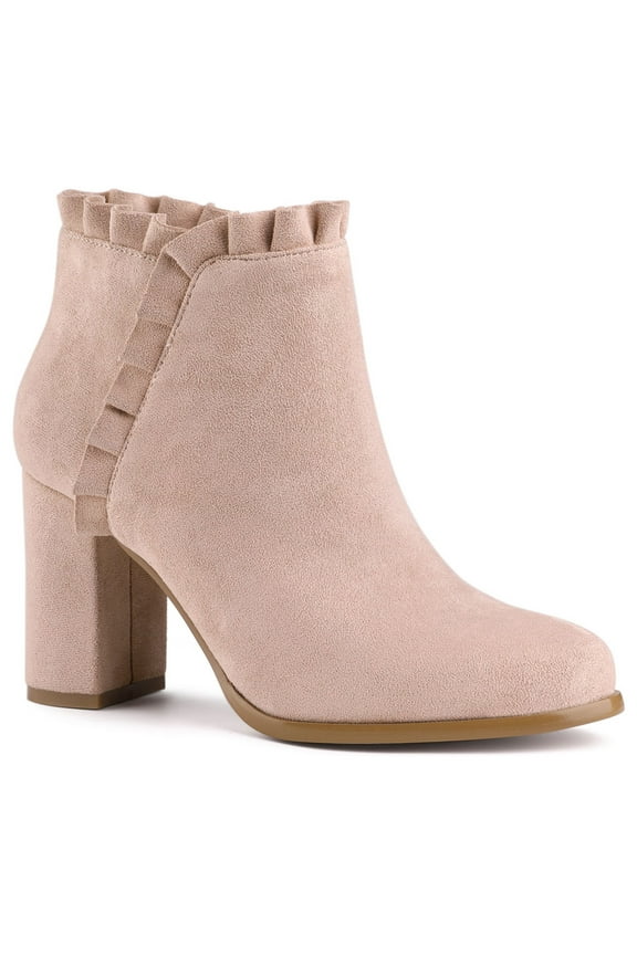 Valentine's Women's Ankle Boots Pointed Toe Zip-Up Block Heel Dust Pink 7